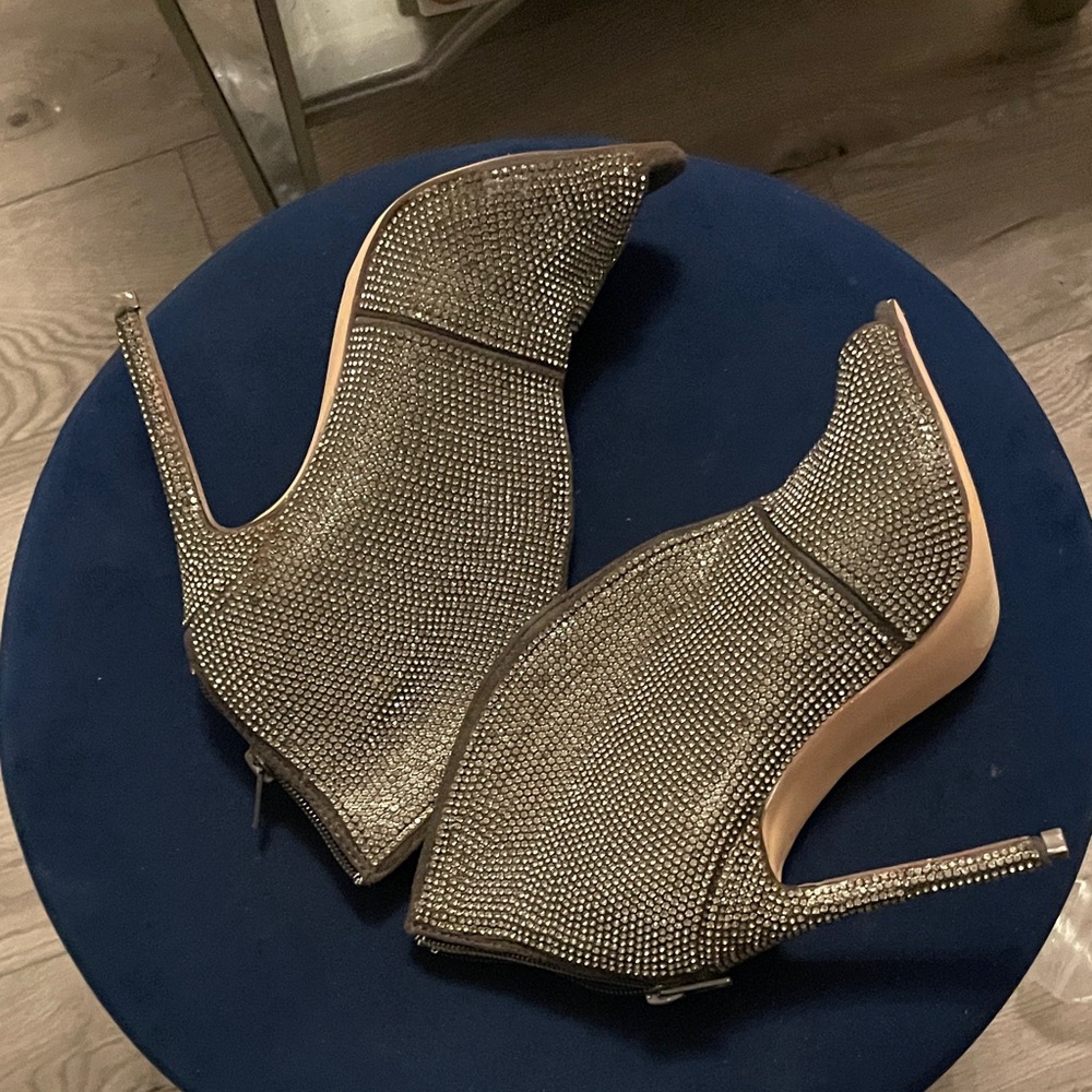 Embellished Rhinestone Peep-Toe Ankle Booties — - Picture 6 of 16